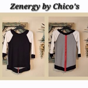 Chico's Zenergy Blk/Red/WhiteWomen's Sweater. Excellent Condition Size 0